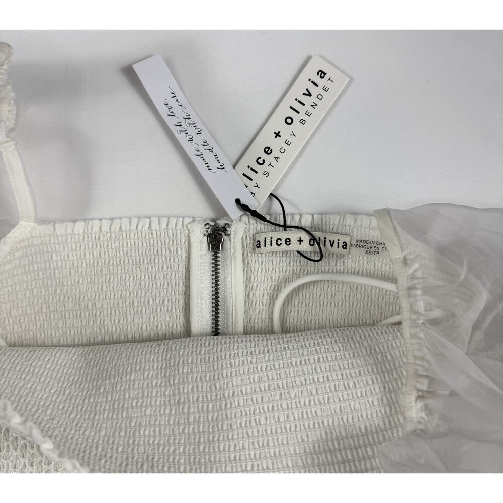 Alice + Olivia NWT Eliana Puff Sleeve White XS Smocked Body Crop Top - Picture 11 of 11